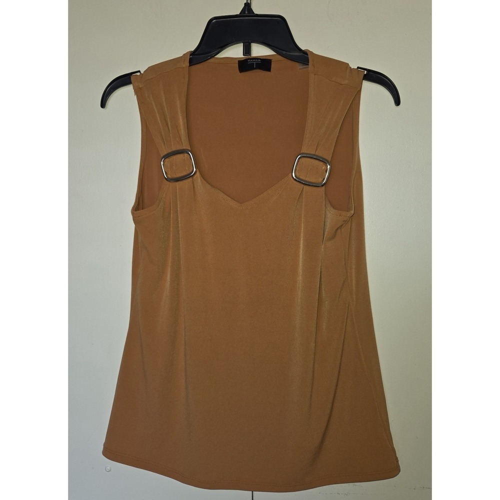 TAHARI Woman's Tank Top Sz Small Gold Color Buckles Front Lining ~ EUC ~